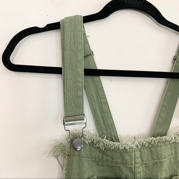 PAPER HEART Olive Denim Distressed Skinny Overalls - Picture 5 of 16